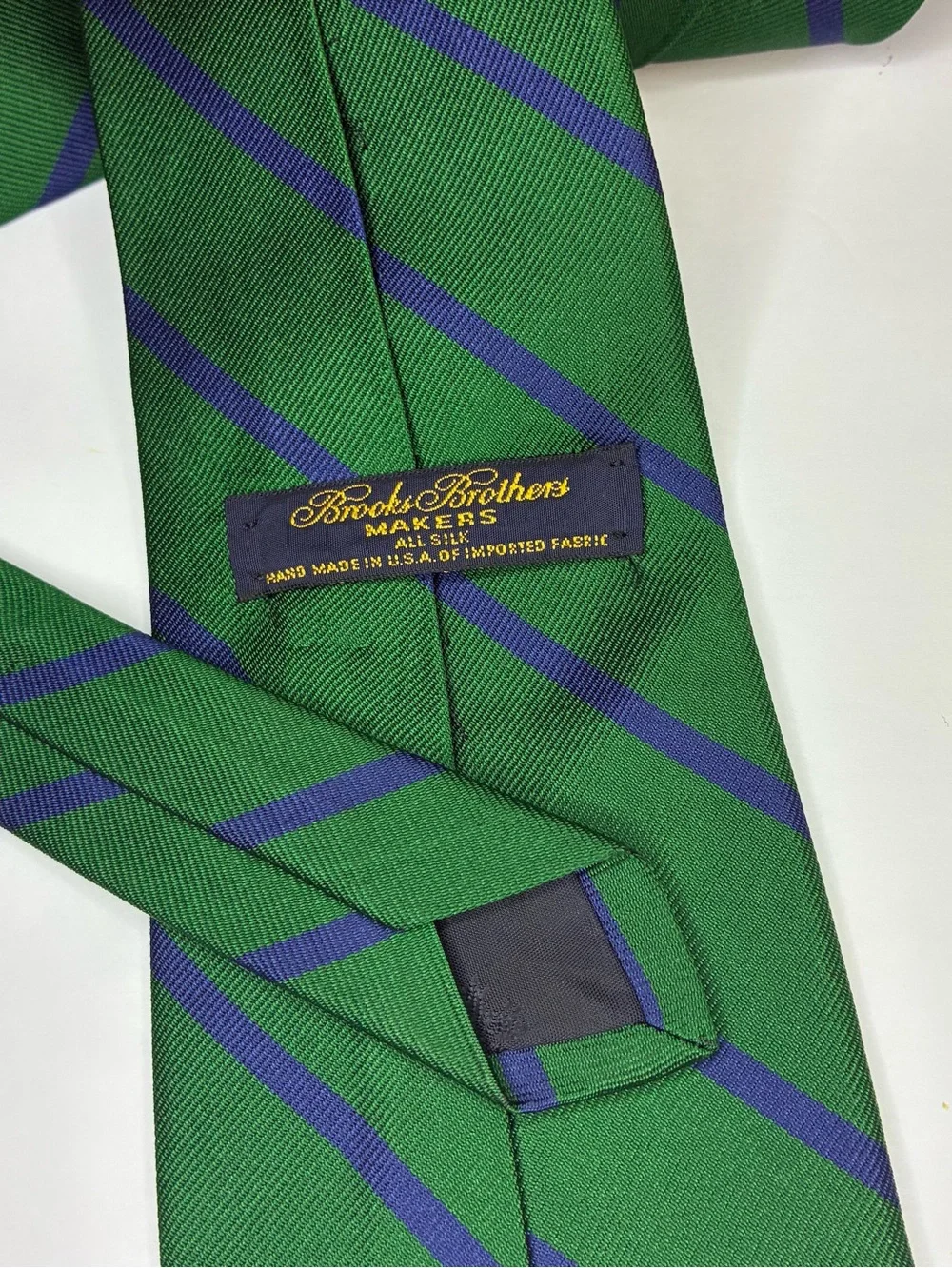 Brooks Brothers Makers Tie Silk Green Navy Blue Repp Stripe Made in USA